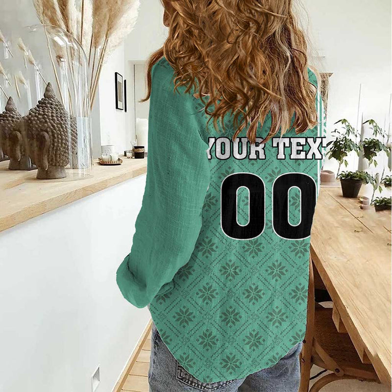 Custom Belarus Football The White Wings Green Version Women Casual Shirt