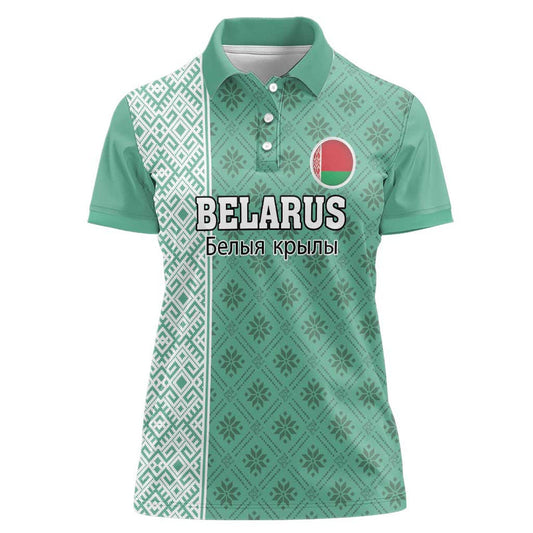Custom Belarus Football The White Wings Green Version Women Polo Shirt