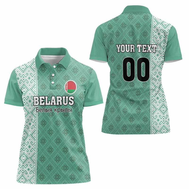 Custom Belarus Football The White Wings Green Version Women Polo Shirt