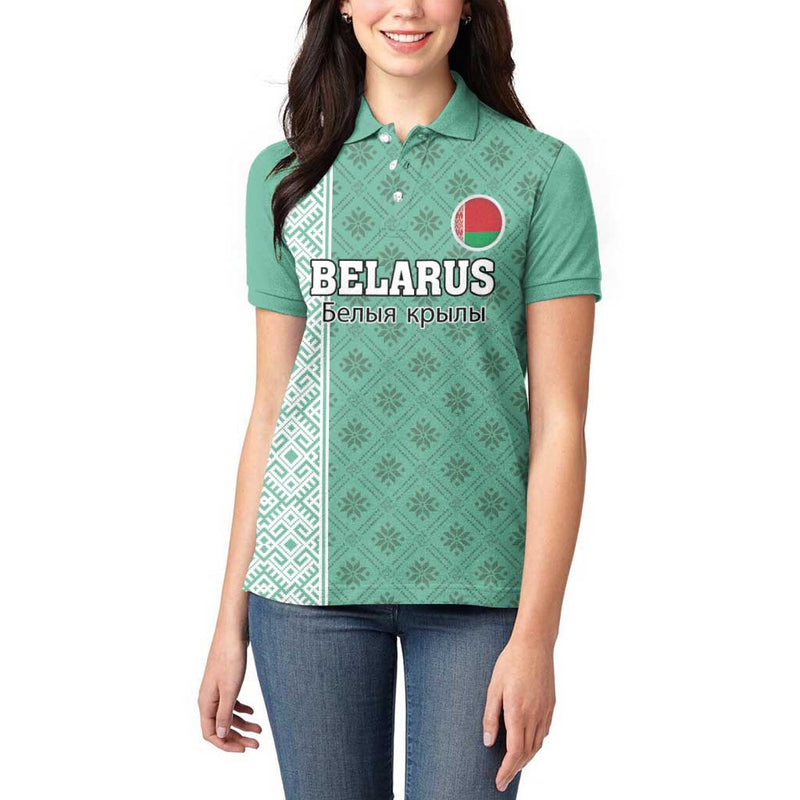 Custom Belarus Football The White Wings Green Version Women Polo Shirt