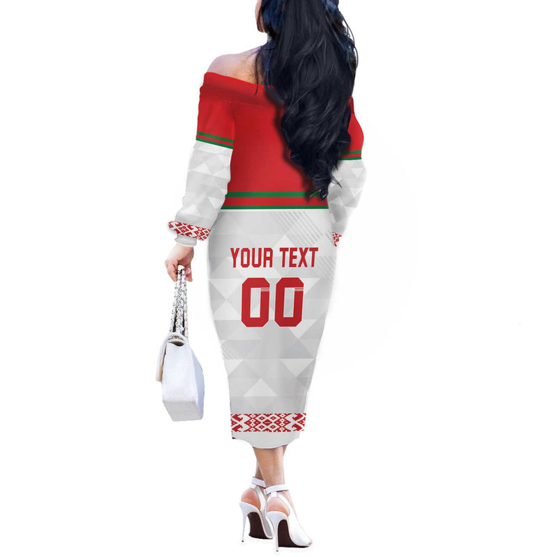 Custom Belarus Ice Hockey 2025 Go Bisons White Version Off The Shoulder Long Sleeve Dress