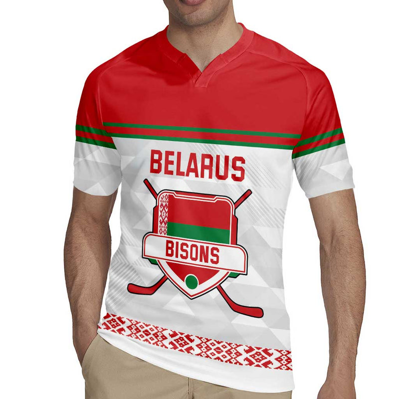 Custom Belarus Ice Hockey 2025 Go Bisons White Version Rugby Jersey