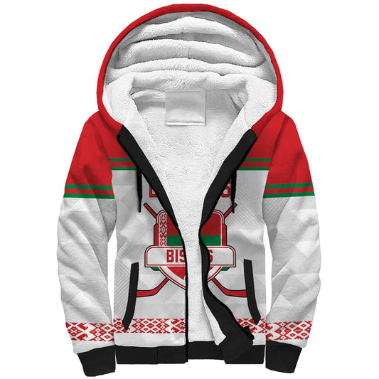 Custom Belarus Ice Hockey 2025 Go Bisons White Version Sherpa Hoodie