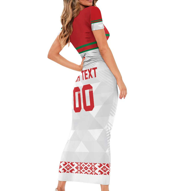 Custom Belarus Ice Hockey 2025 Go Bisons White Version Short Sleeve Bodycon Dress