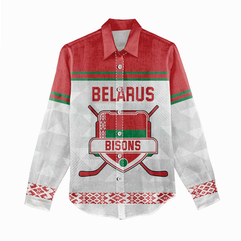 Custom Belarus Ice Hockey 2025 Go Bisons White Version Women Casual Shirt