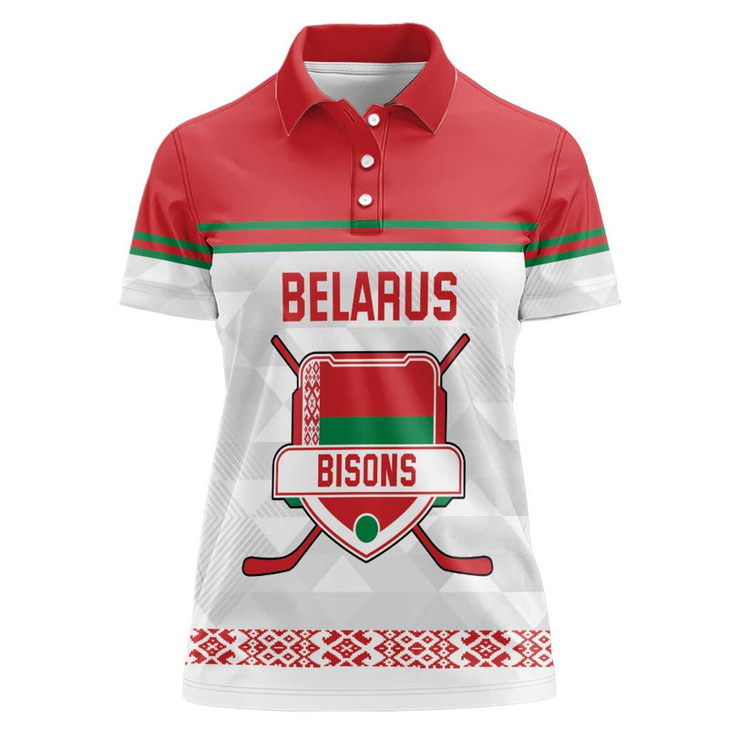 Custom Belarus Ice Hockey 2025 Go Bisons White Version Women Polo Shirt