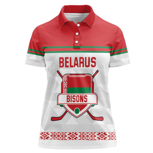 Custom Belarus Ice Hockey 2025 Go Bisons White Version Women Polo Shirt