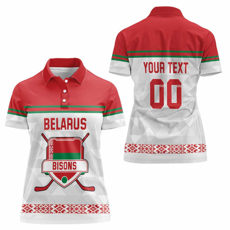 Custom Belarus Ice Hockey 2025 Go Bisons White Version Women Polo Shirt