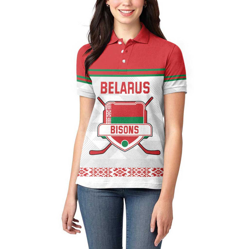 Custom Belarus Ice Hockey 2025 Go Bisons White Version Women Polo Shirt