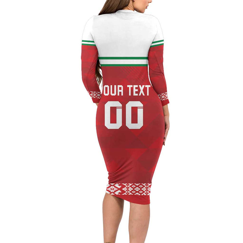 Custom Belarus Ice Hockey 2025 Go Bisons Red Version Long Sleeve Bodycon Dress