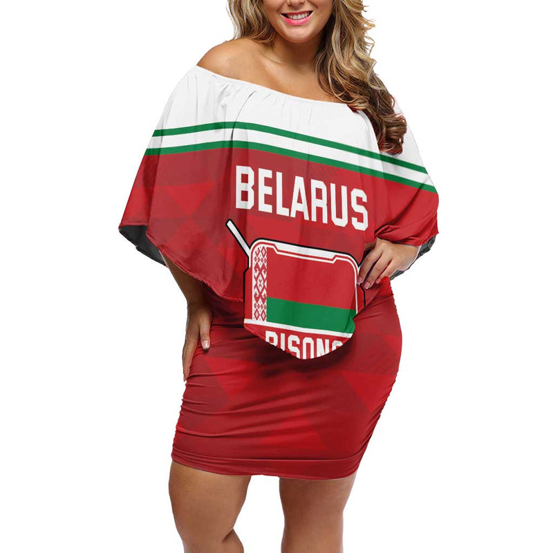Custom Belarus Ice Hockey 2025 Go Bisons Red Version Off Shoulder Short Dress