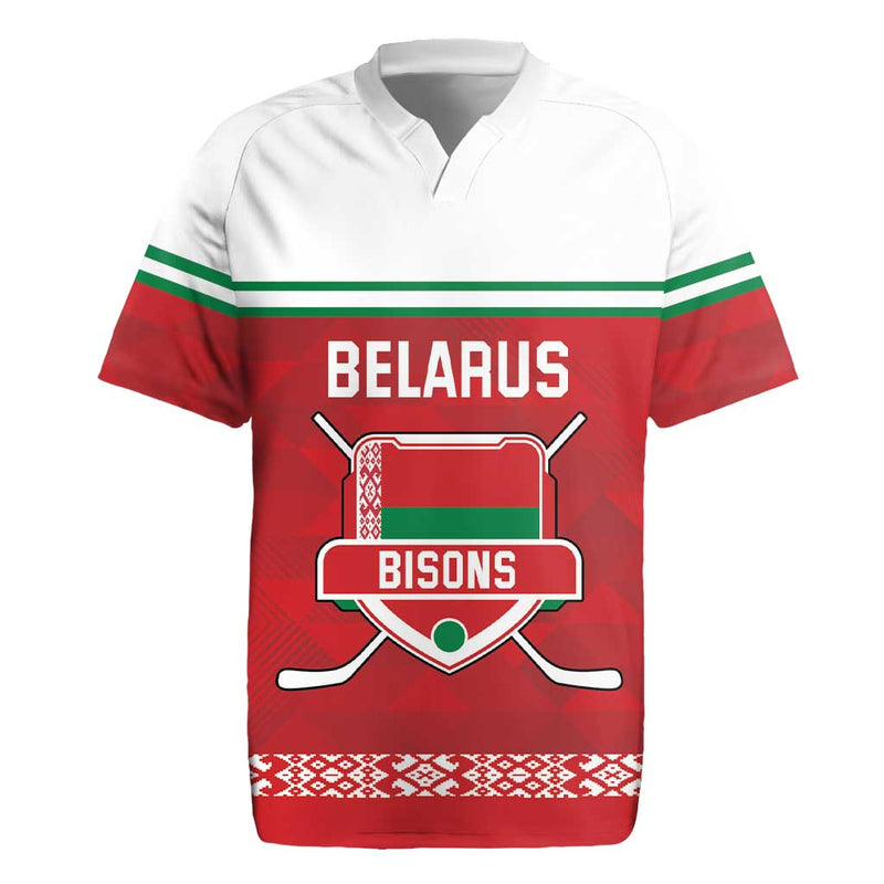 Custom Belarus Ice Hockey 2025 Go Bisons Red Version Rugby Jersey