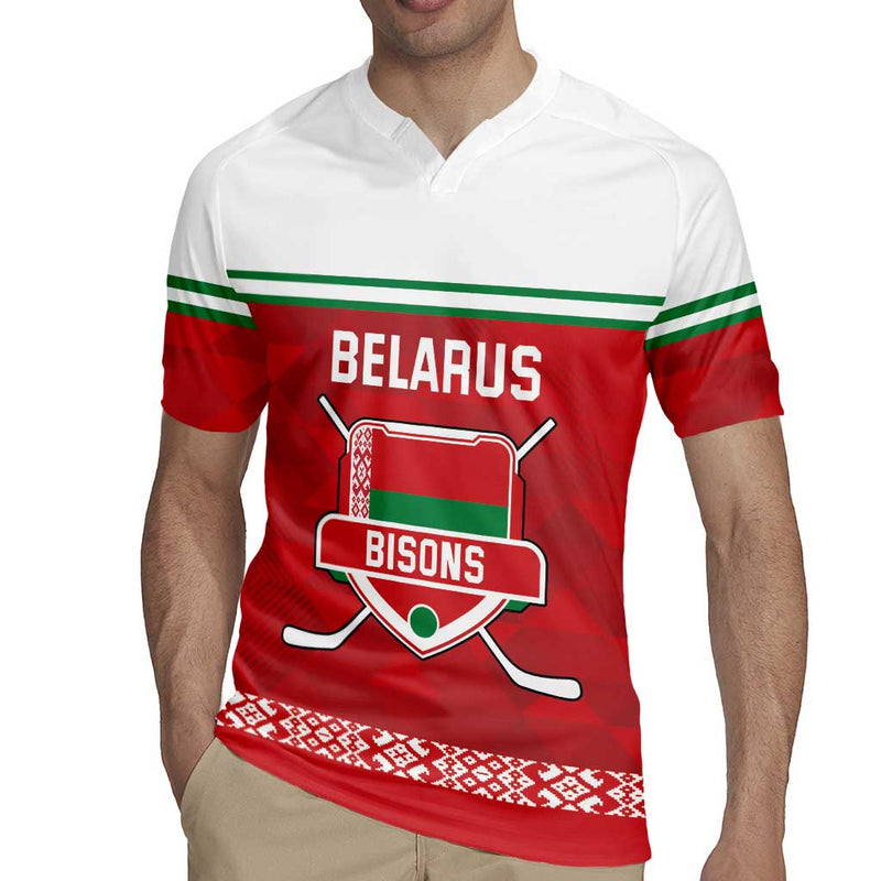 Custom Belarus Ice Hockey 2025 Go Bisons Red Version Rugby Jersey