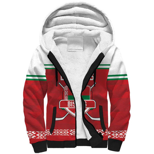Custom Belarus Ice Hockey 2025 Go Bisons Red Version Sherpa Hoodie