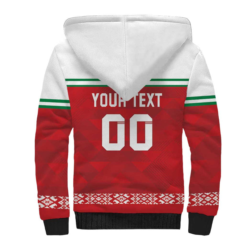 Custom Belarus Ice Hockey 2025 Go Bisons Red Version Sherpa Hoodie