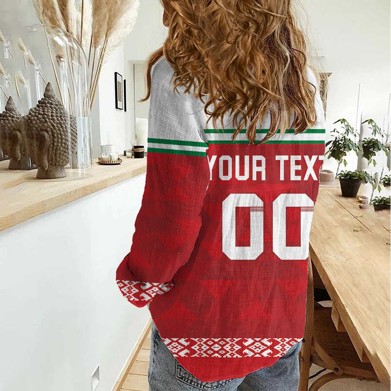 Custom Belarus Ice Hockey 2025 Go Bisons Red Version Women Casual Shirt