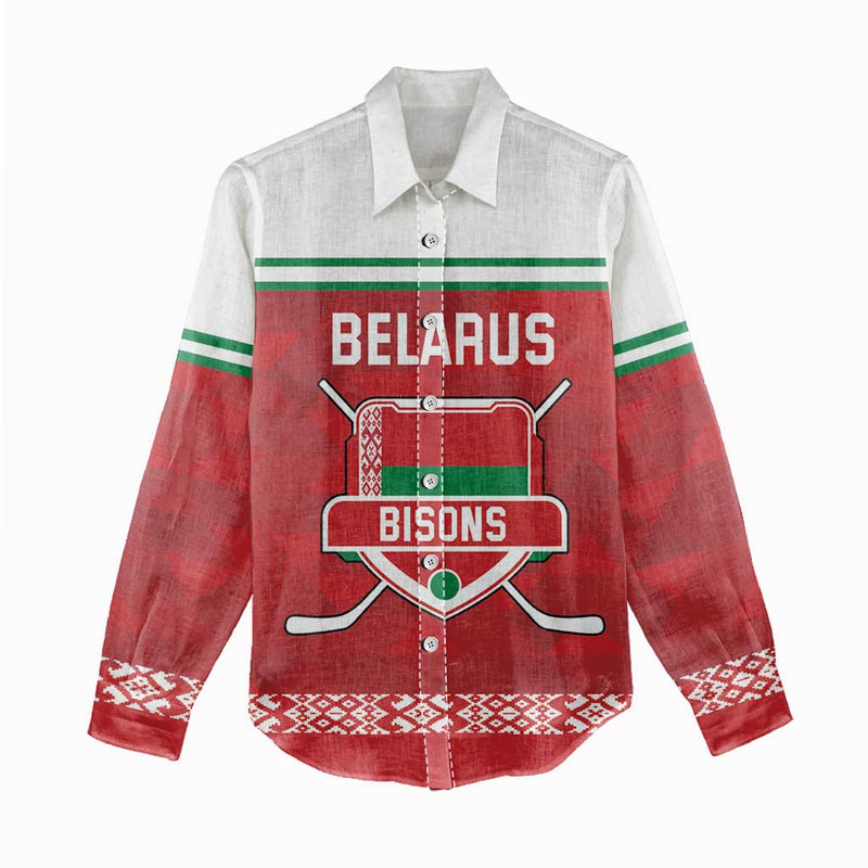 Custom Belarus Ice Hockey 2025 Go Bisons Red Version Women Casual Shirt
