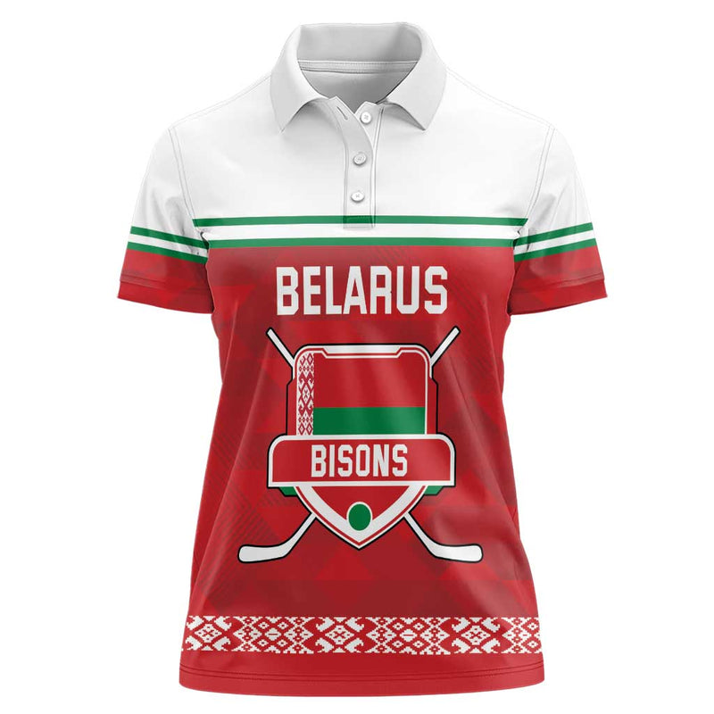 Custom Belarus Ice Hockey 2025 Go Bisons Red Version Women Polo Shirt