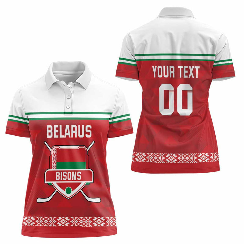 Custom Belarus Ice Hockey 2025 Go Bisons Red Version Women Polo Shirt