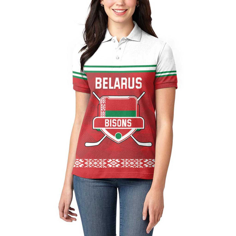 Custom Belarus Ice Hockey 2025 Go Bisons Red Version Women Polo Shirt
