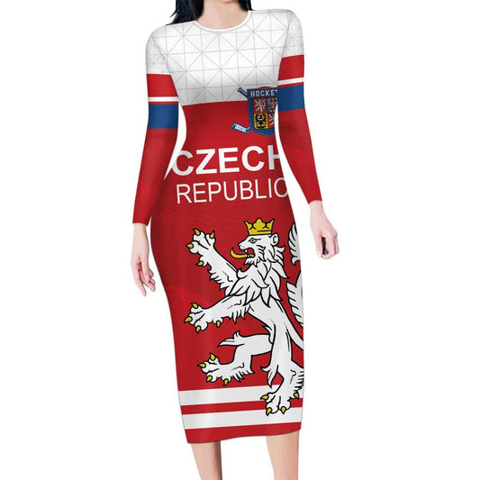 Custom Czech Republic Hockey Czech Lion Long Sleeve Bodycon Dress