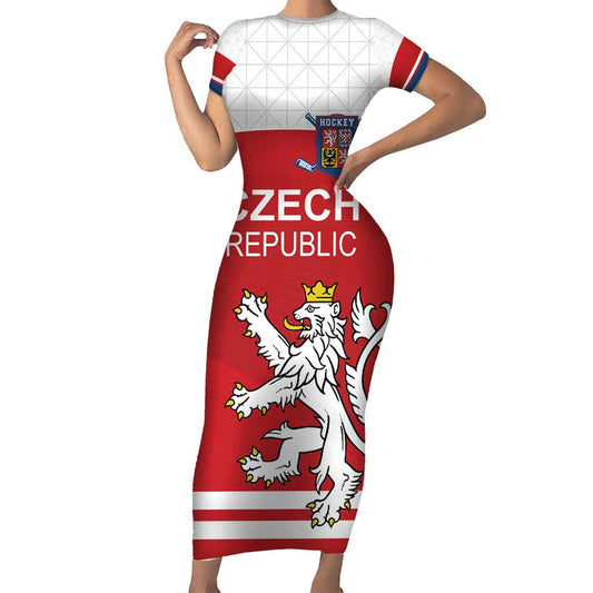 Custom Czech Republic Hockey Czech Lion Short Sleeve Bodycon Dress