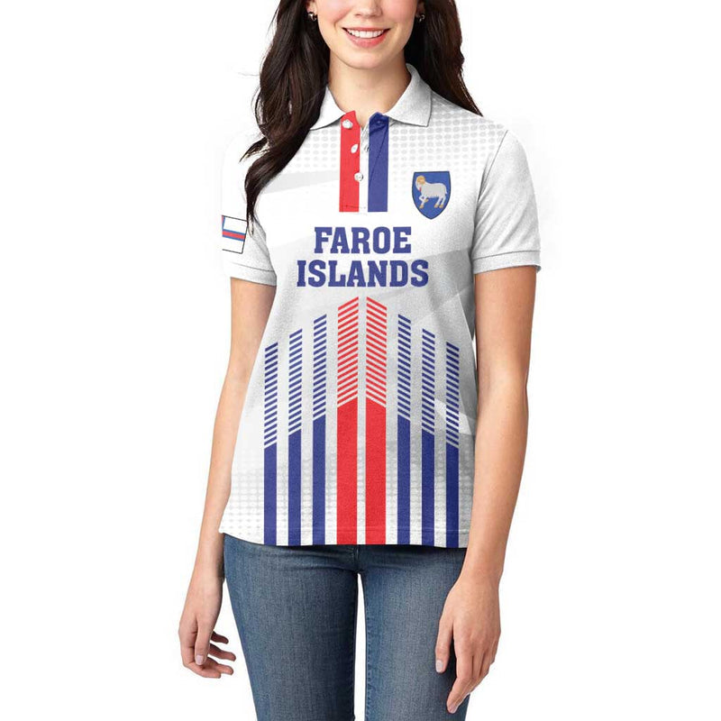 Custom Faroe Islands Football Go Champion White Version Women Polo Shirt