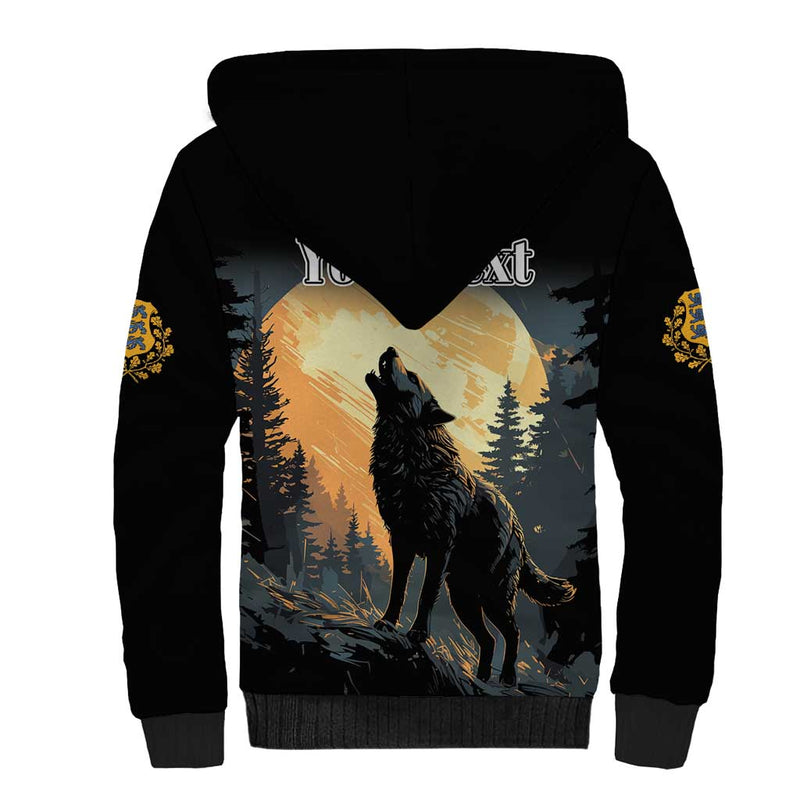Estonia Wolf Howling At The Moon Sherpa Hoodie