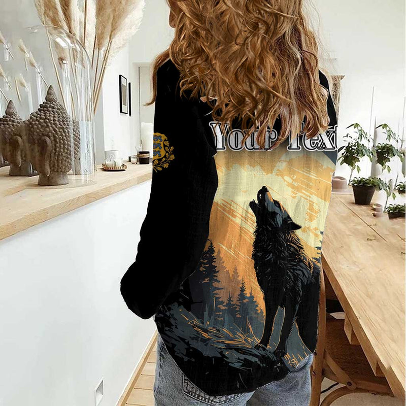 Estonia Wolf Howling At The Moon Women Casual Shirt