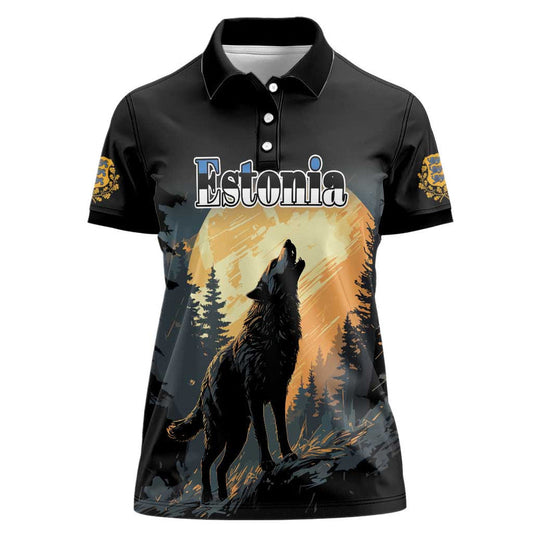 Estonia Wolf Howling At The Moon Women Polo Shirt