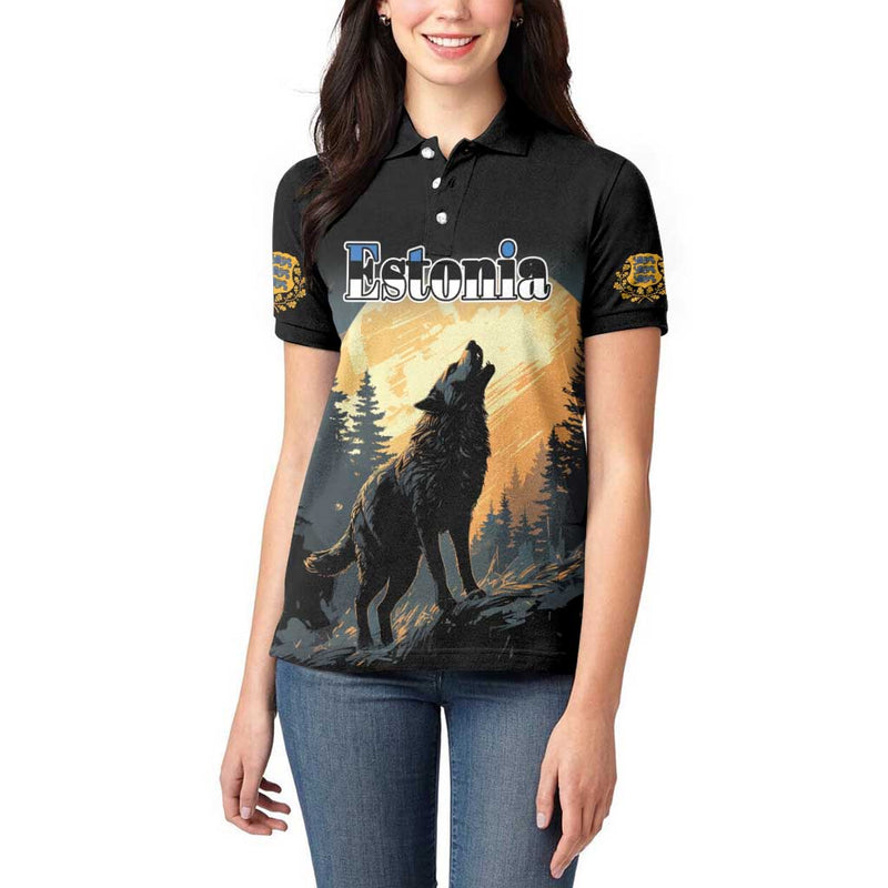 Estonia Wolf Howling At The Moon Women Polo Shirt