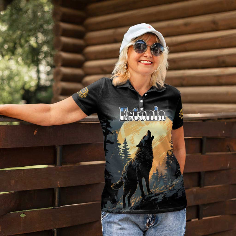 Estonia Wolf Howling At The Moon Women Polo Shirt