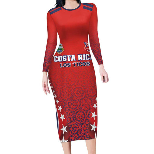 Custom Costa Rica Football Los Ticos Sporty Style Long Sleeve Bodycon Dress