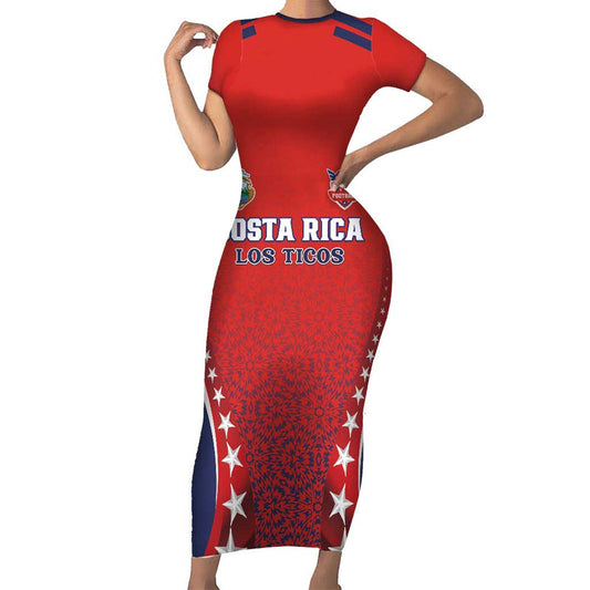 Custom Costa Rica Football Los Ticos Sporty Style Short Sleeve Bodycon Dress