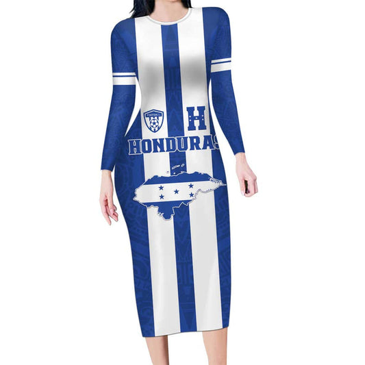 Custom Honduras Football La H Go Champion Long Sleeve Bodycon Dress