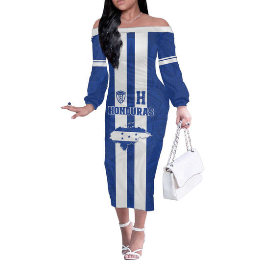 Custom Honduras Football La H Go Champion Off The Shoulder Long Sleeve Dress