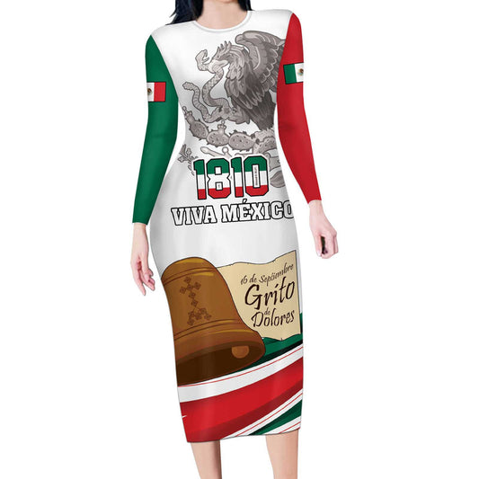 Custom Mexico Independence Day El Grito De Independencia Long Sleeve Bodycon Dress