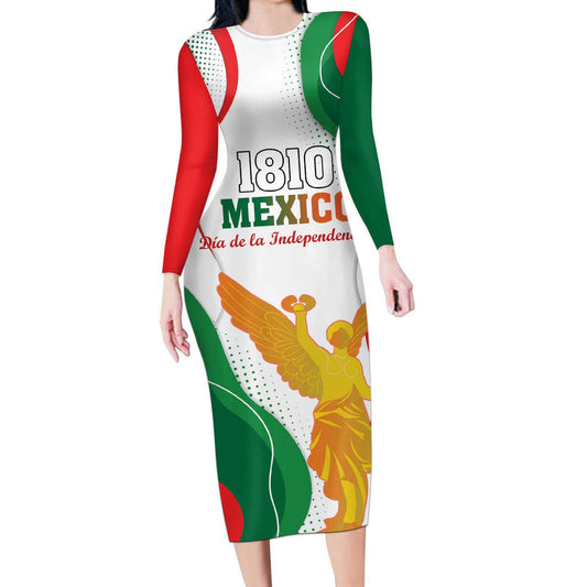 Custom Mexico Independence Day Monumento A La Independencia Long Sleeve Bodycon Dress