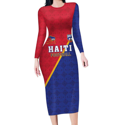 Custom Haiti Football Les Grenadiers Long Sleeve Bodycon Dress