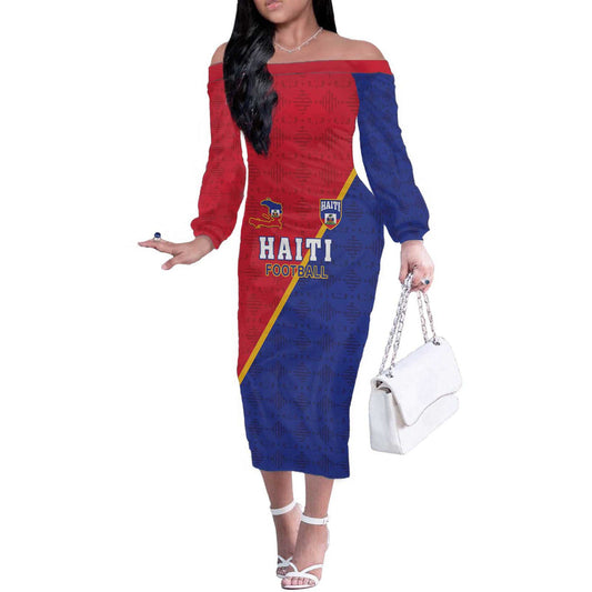 Custom Haiti Football Les Grenadiers Off The Shoulder Long Sleeve Dress
