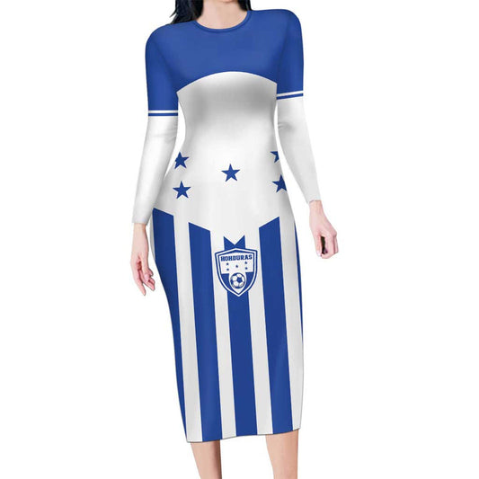 Custom Honduras Football Los Catrachos Sporty Style Long Sleeve Bodycon Dress