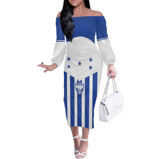 Custom Honduras Football Los Catrachos Sporty Style Off The Shoulder Long Sleeve Dress