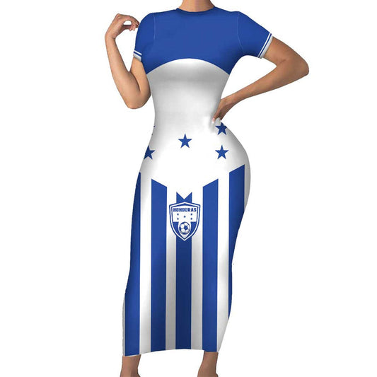 Custom Honduras Football Los Catrachos Sporty Style Short Sleeve Bodycon Dress