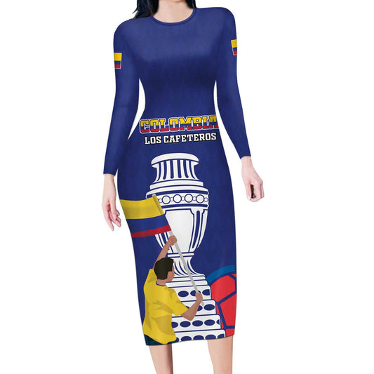 Custom Colombia Football 2024 Copa America Long Sleeve Bodycon Dress