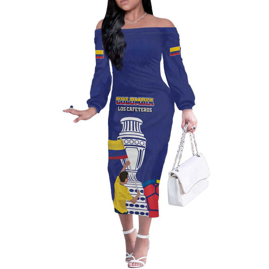 Custom Colombia Football 2024 Copa America Off The Shoulder Long Sleeve Dress