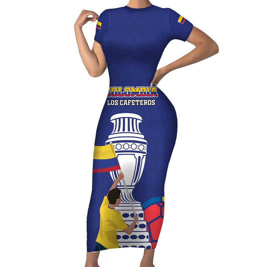 Custom Colombia Football 2024 Copa America Short Sleeve Bodycon Dress