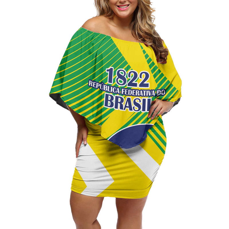 Custom Brazil Independence Day Toco Toucan Ordem E Progresso Off Shoulder Short Dress