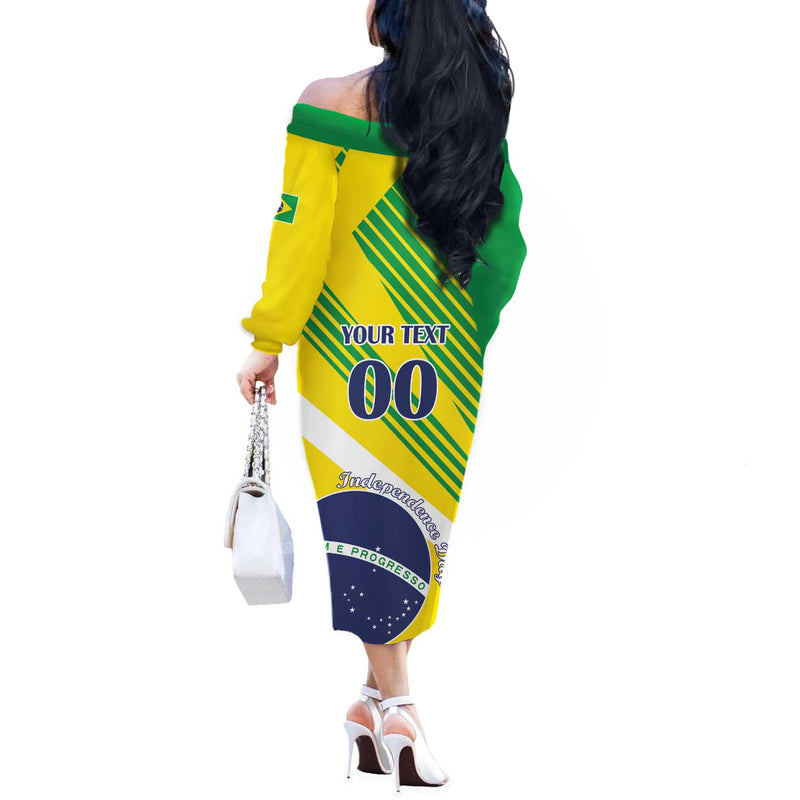 Custom Brazil Independence Day Toco Toucan Ordem E Progresso Off The Shoulder Long Sleeve Dress