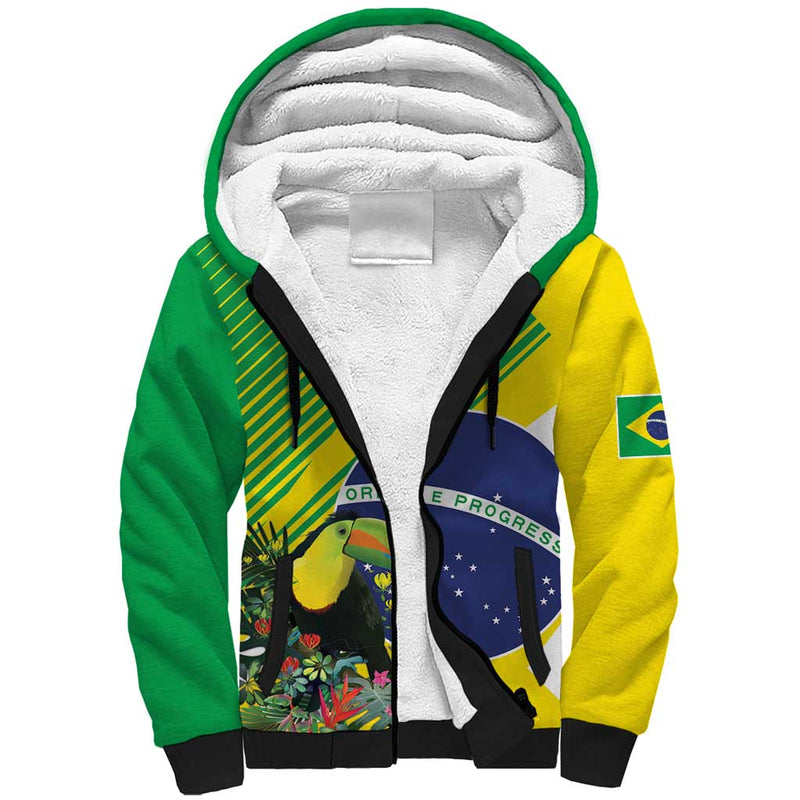 Custom Brazil Independence Day Toco Toucan Ordem e Progresso Sherpa Hoodie