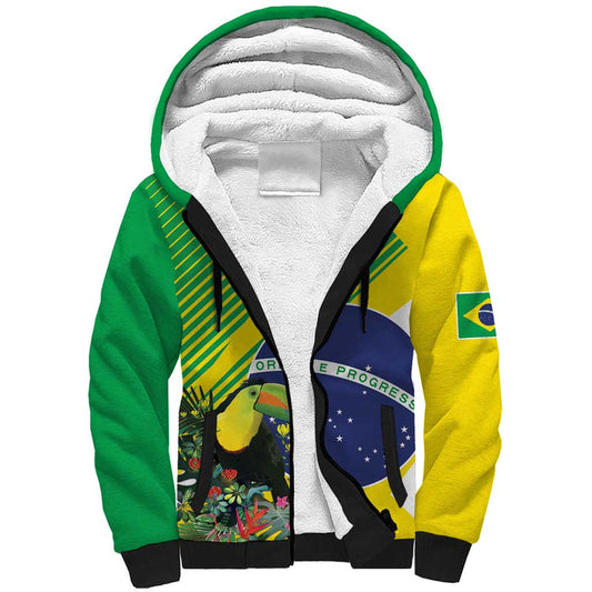 Custom Brazil Independence Day Toco Toucan Ordem e Progresso Sherpa Hoodie